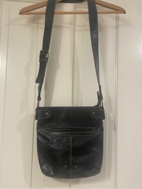 Axcess Deep Brown Vegan-Leather Crossbody Bag with Contrast Stitching
